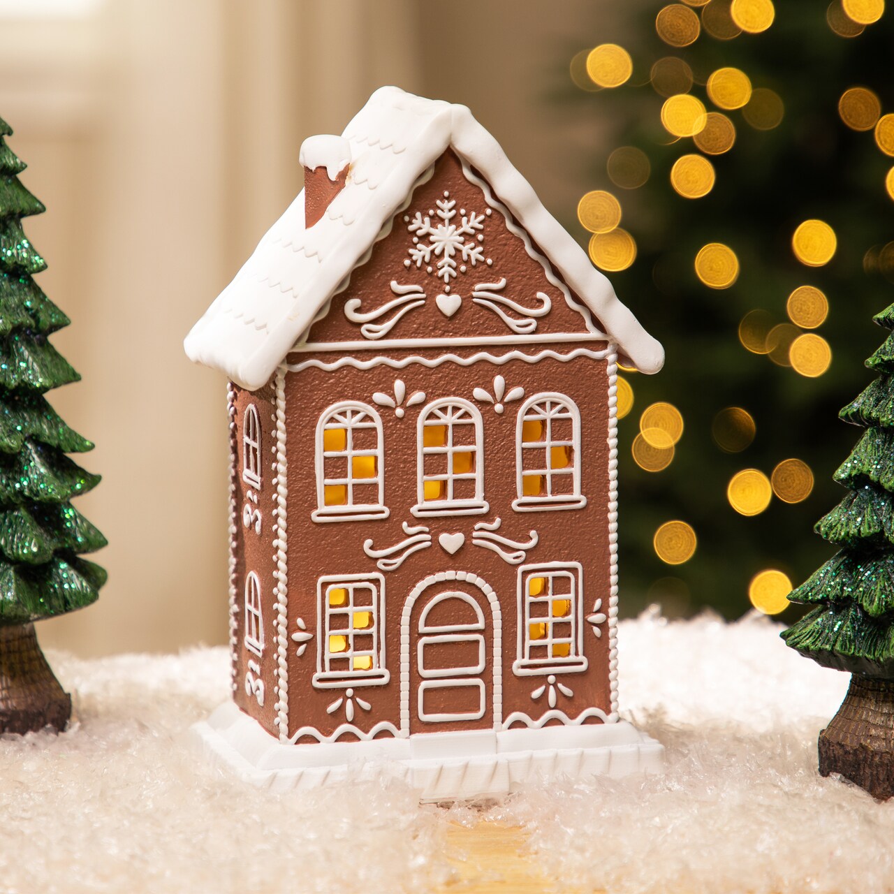Northlight Lighted Snow-Capped Chimney and Roof Gingerbread House Decoration - 9.25"